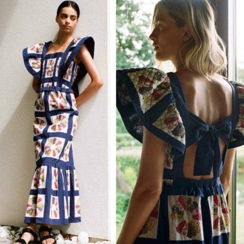 Sea New York Navy and Cream Floral Patchwork Maxi Dress
